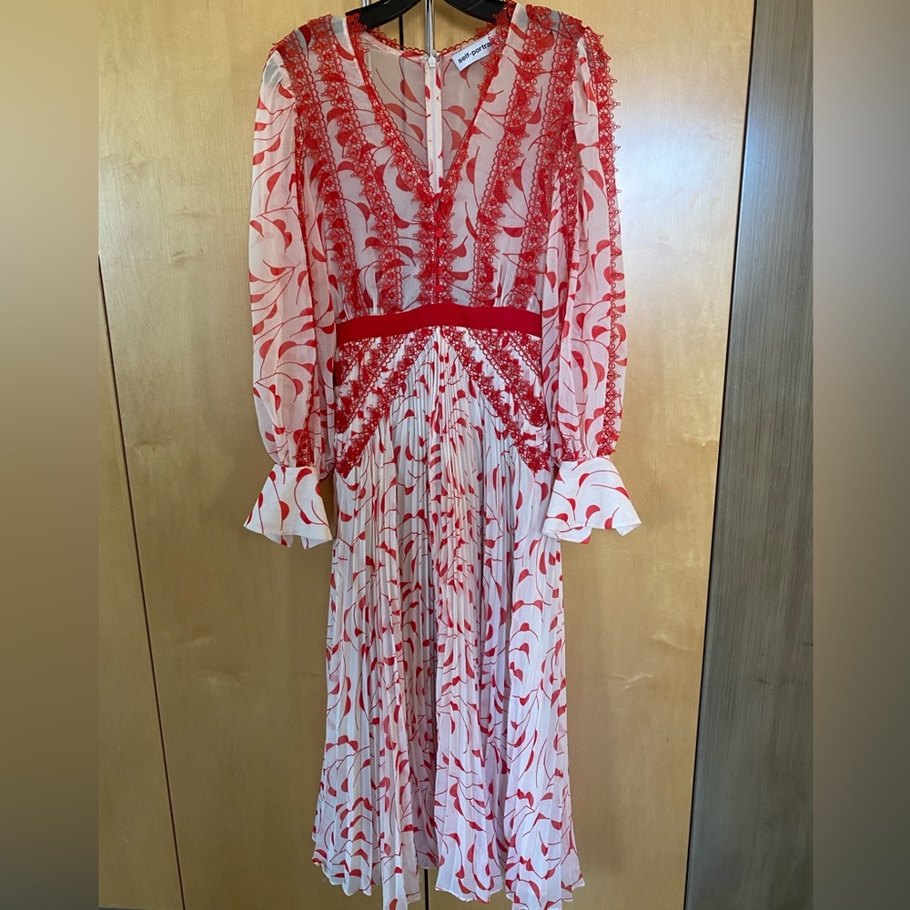 SELF-PORTRAIT Crescent Print Chiffon Red Dress